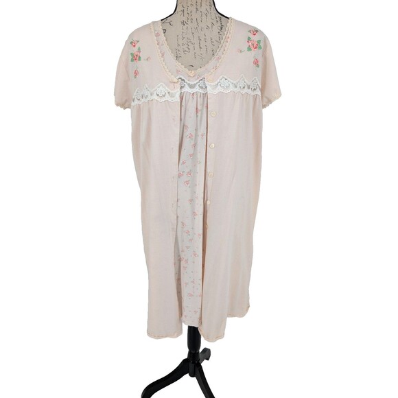 Barbizon Other - BARBIZON Robe and Nightie Pink Cotton Blend MEDIUM Embroidery Lace Lightweight